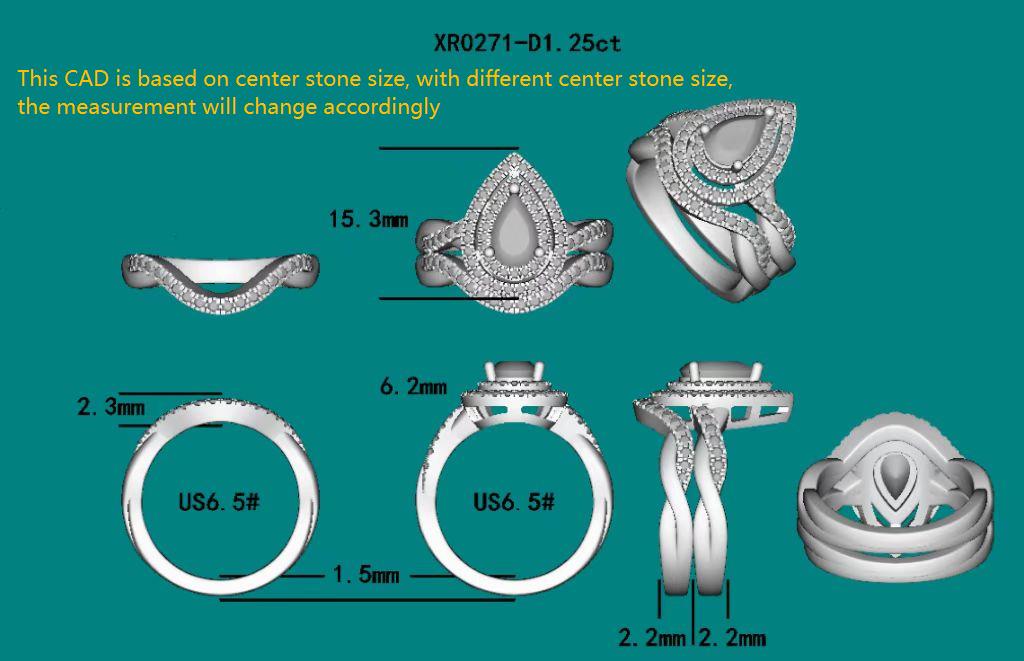 Doveggs pear double halo pave moissanite bridal set (2 rings)
