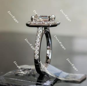 Doveggs emerald half eternity pave halo moissanite engagement ring