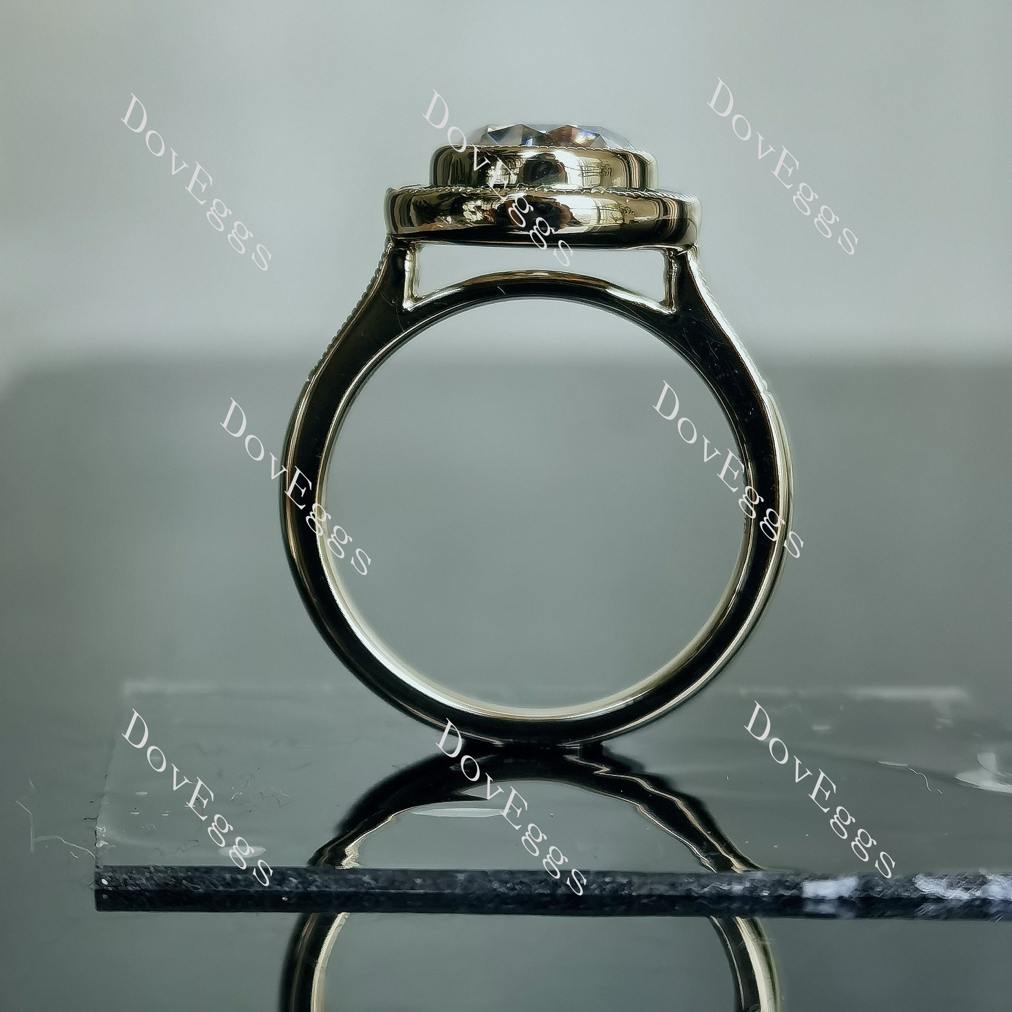 Doveggs round halo bezel moissanite engagement ring