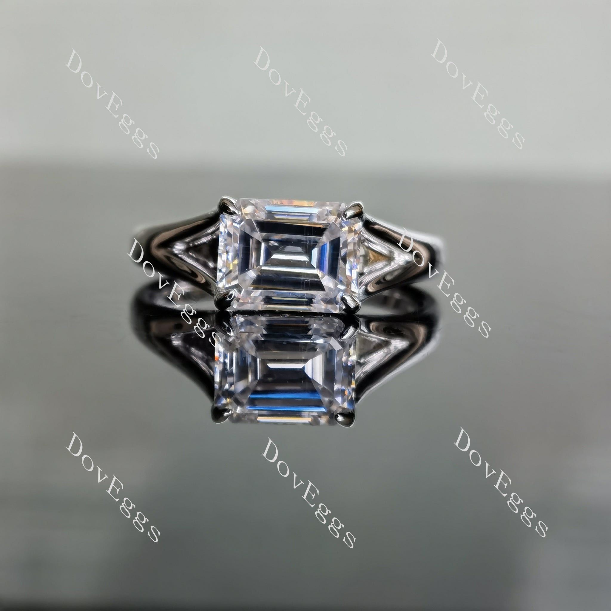 Doveggs emerald split shank hidden halo moissanite engagement ring