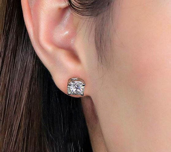 doveggs 10k white gold post 2ct center 6x6mm ghi color cushion moissanite earring studs platinum plated silver push back for girl DovEggs-Seattle 