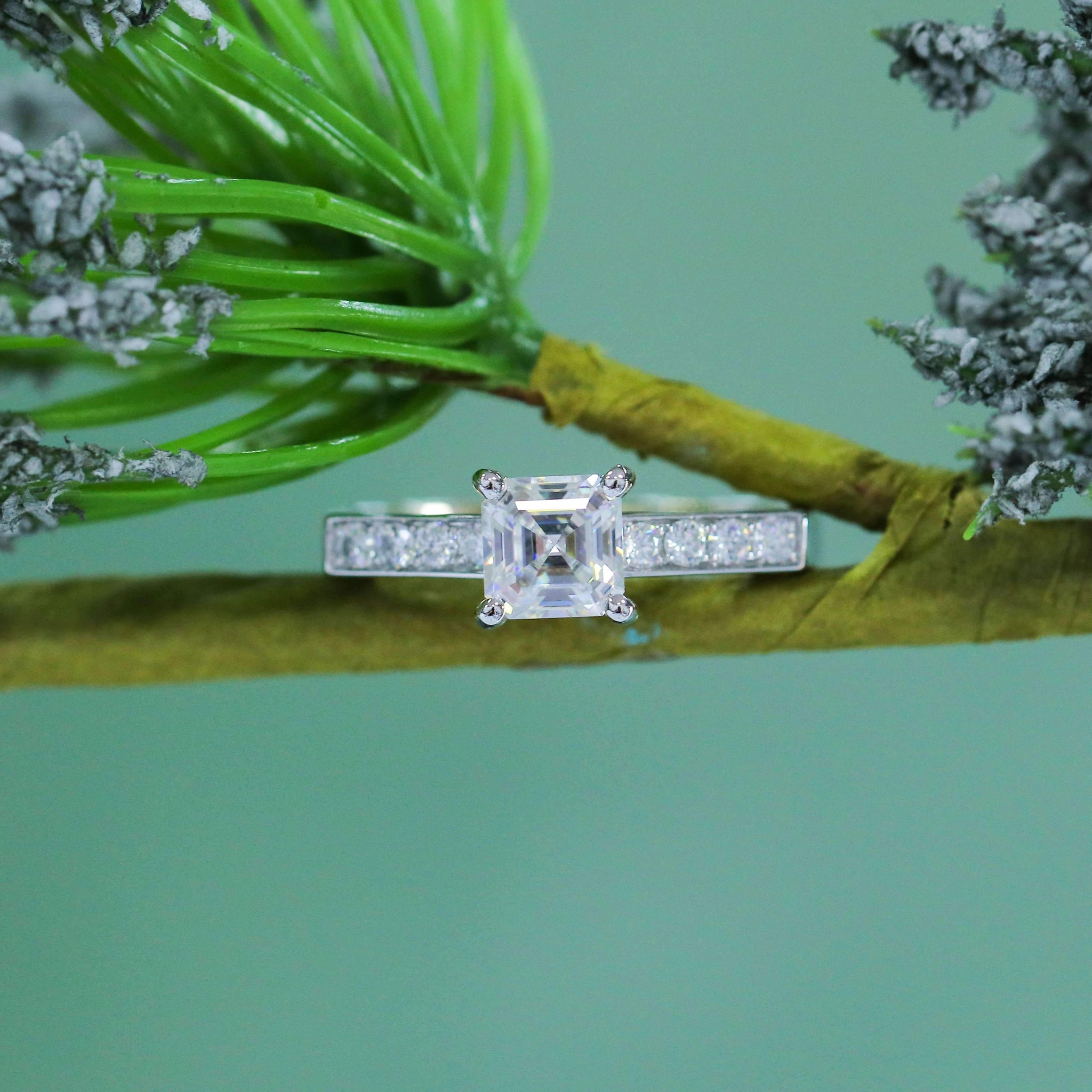 doveggs asscher moissanite engagement ring in white gold DovEggs-Seattle 