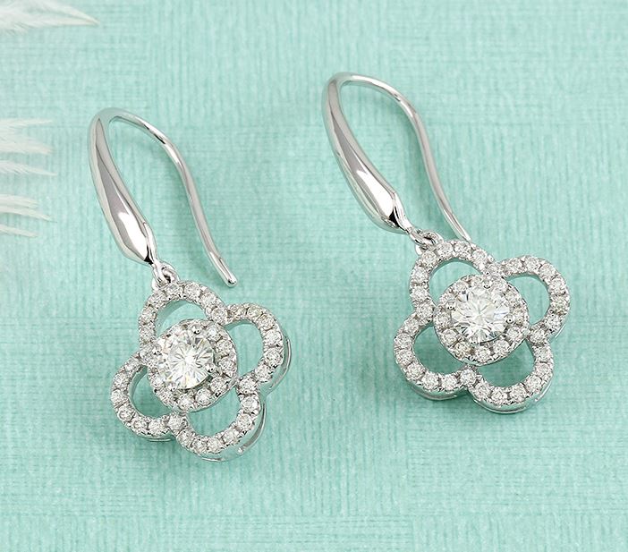 doveggs dangle earrings 14k white gold 0.5ct center 3.5mm moissanite dangle earrings with accents for women - DovEggs-Seattle