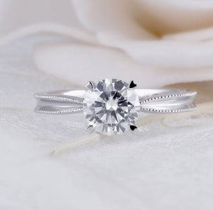 doveggs DEF/GHI color round moissanite engagement ring in white gold DovEggs-Seattle 