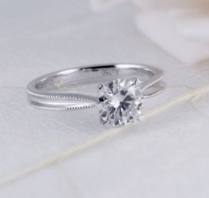 doveggs DEF/GHI color round moissanite engagement ring in white gold DovEggs-Seattle 