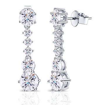 doveggs moissanite 14k white gold 5.6 carat DEF/GHI color round moissanite dangle earrings DovEggs-Seattle 