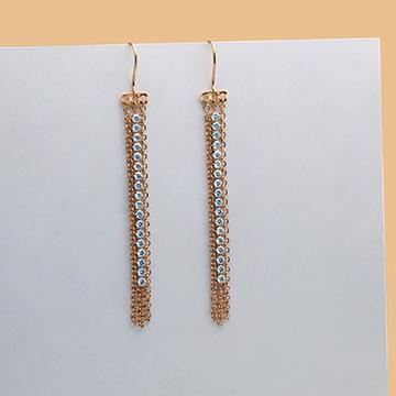 doveggs moissanite 7.2 carat round moissanite dangle earrings in yellow/rose gold DovEggs-Seattle 