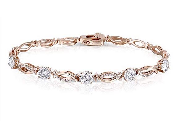 doveggs moissanite bracelet 14k rose gold 2.5ct 5 pieces 5mm moissanite bracelet with accents for women 17cm length - DovEggs-Seattle