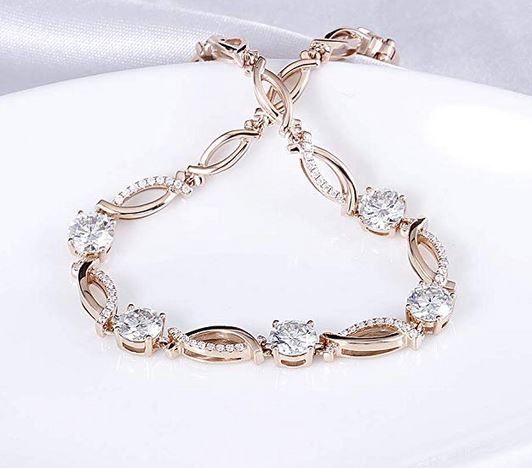 doveggs moissanite bracelet 14k rose gold 2.5ct 5 pieces 5mm moissanite bracelet with accents for women 17cm length - DovEggs-Seattle