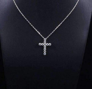 doveggs moissanite cross pendant necklace 14K white gold 1.1 carat center 3mm round brilliant moissanite for women - DovEggs-Seattle