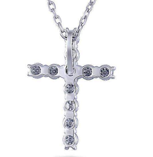 doveggs moissanite cross pendant necklace platinum plated silver 1.1 carat center 3mm g-h-i color round moissanite for women - DovEggs-Seattle