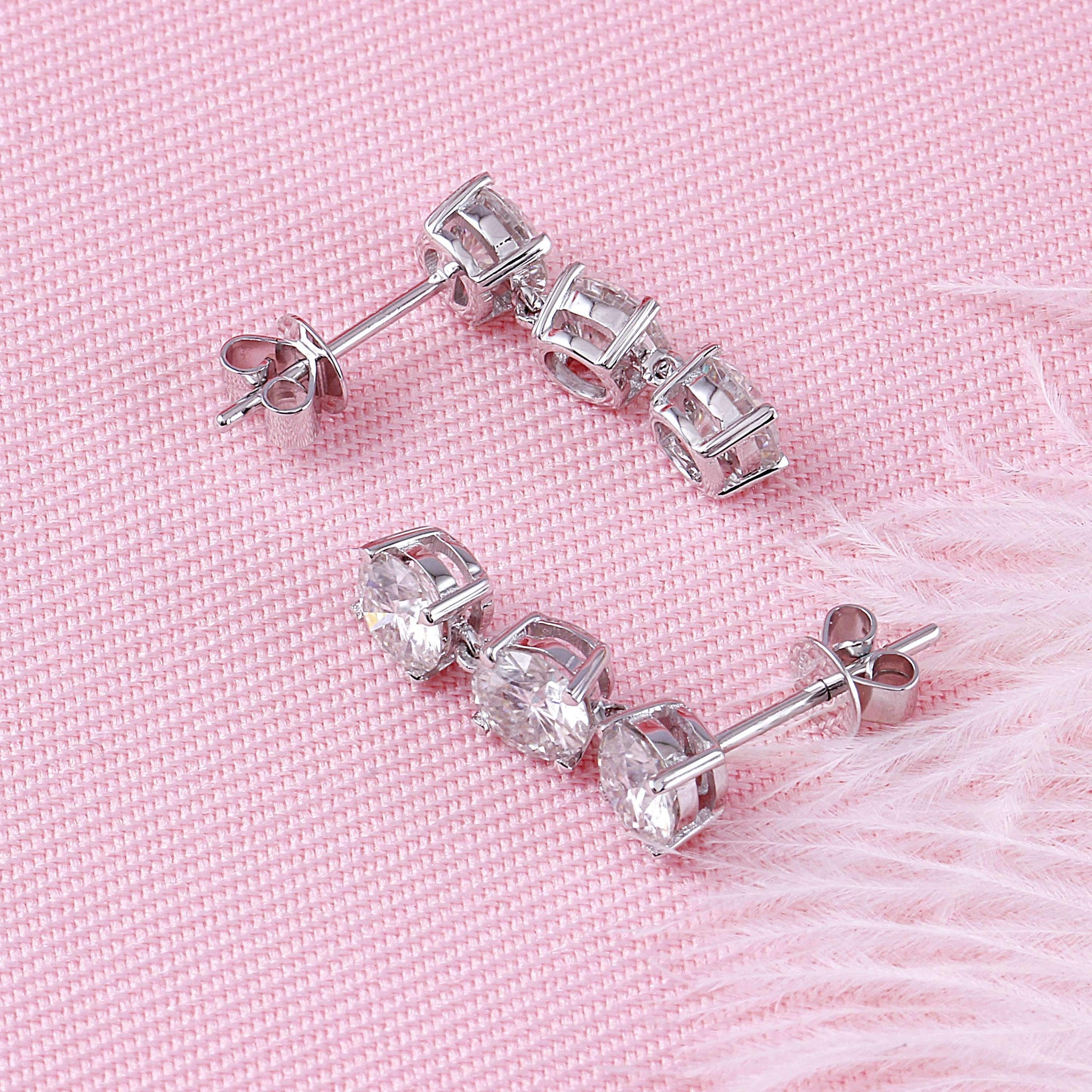 doveggs moissanite dangle earrings 14k white gold 3 carat center 5mm round brilliant moissanite studs push back - DovEggs-Seattle