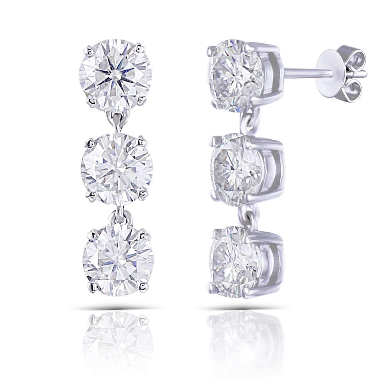 doveggs moissanite dangle earrings 14k white gold 3 carat center 5mm round brilliant moissanite studs push back - DovEggs-Seattle