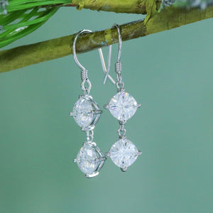 doveggs moissanite dangle earrings 14k white gold 4.4 carat center 6mm cushion cut moissanite for women - DovEggs-Seattle