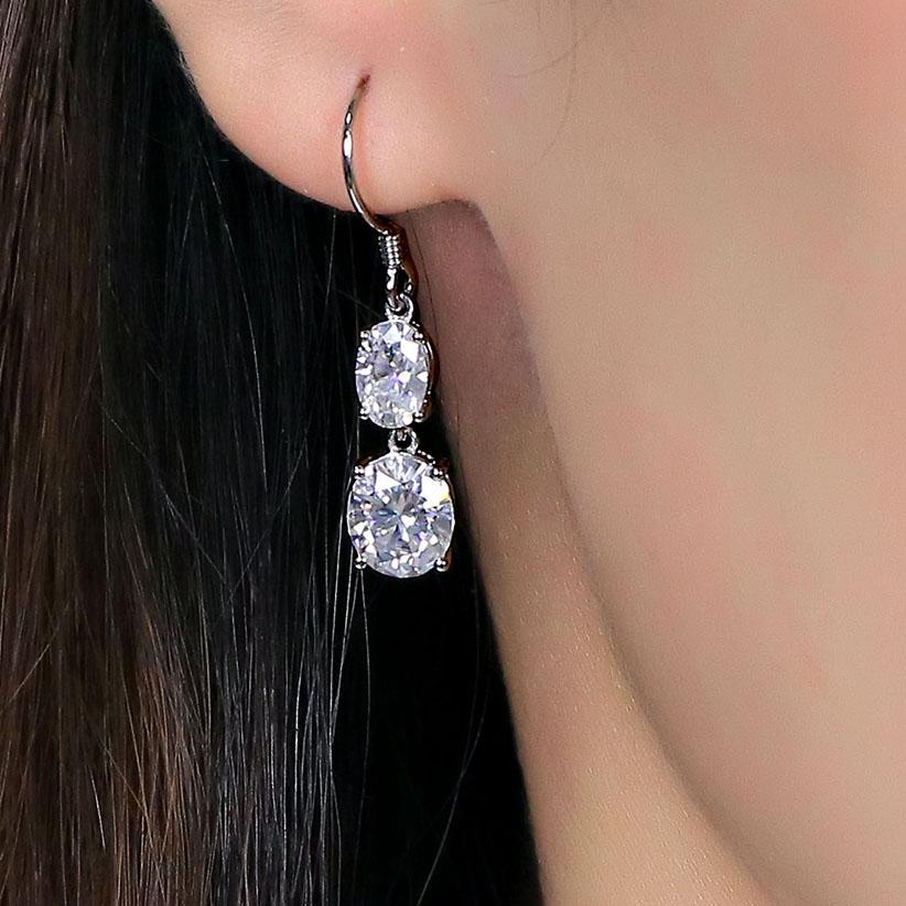 doveggs moissanite dangle earrings with accents 14k white gold 3 carat center 6x7mm oval cut moissanite earrings for women - DovEggs-Seattle
