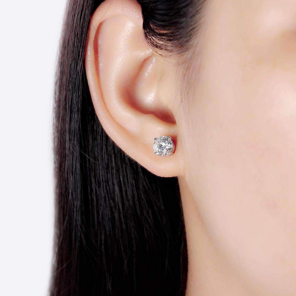 doveggs moissanite earring 14k white gold 2 carat center 6.5mm gh color round moissanite stud push back for women - DovEggs-Seattle