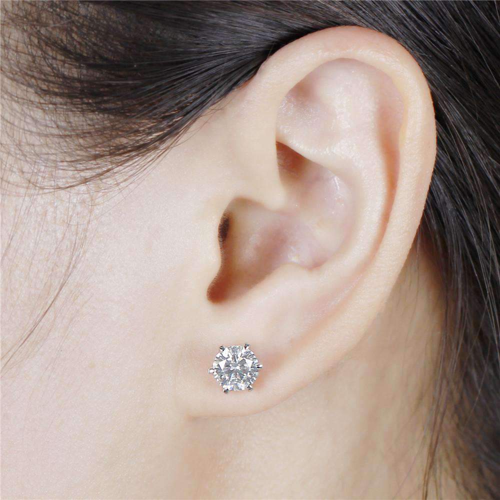 doveggs moissanite earring 14k white gold 2 carat center 6.5mm gh color round moissanite studs push back - DovEggs-Seattle