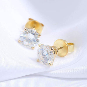 doveggs moissanite earring 14k yellow gold 6 carat center 9mm round cut moissanite stud push back - DovEggs-Seattle