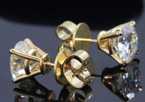 doveggs moissanite earring 14k yellow gold 6 carat center 9mm round cut moissanite stud push back - DovEggs-Seattle