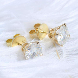 doveggs moissanite earring 14k yellow gold 6 carat center 9mm round cut moissanite stud push back - DovEggs-Seattle
