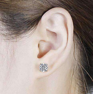 doveggs moissanite earring double 14k ear plugs 14k white gold 4 carat center 8mm g-h color round moissanite studs push back for women - DovEggs-Seattle