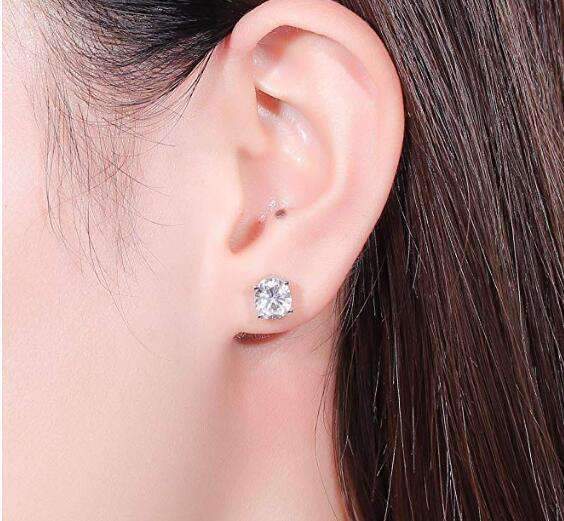 doveggs moissanite earring solid 14k white gold 2 carat center 6X7mm oval moissanite studs push back for women - DovEggs-Seattle