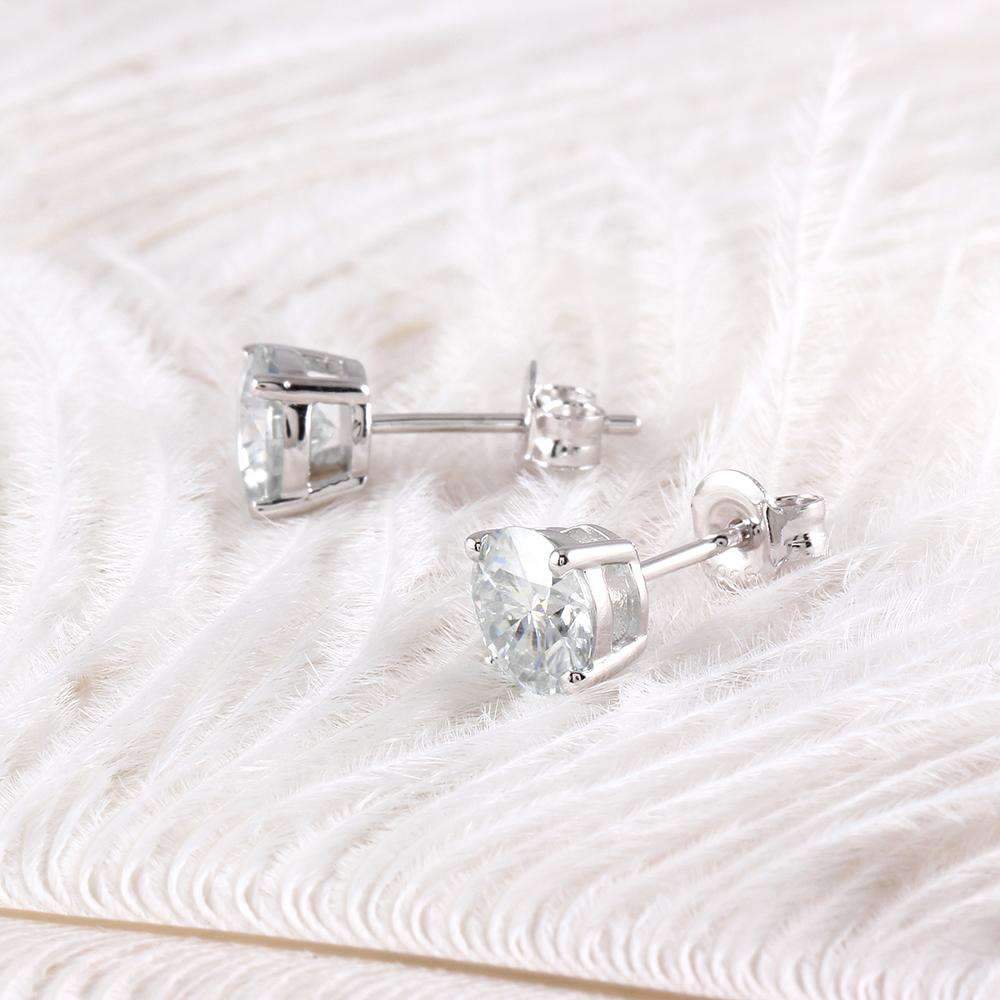 doveggs moissanite earring studs 10k white gold post 2 carat center 6.5mm g-h-i color round moissanite platinum plated silver push back for women - DovEggs-Seattle