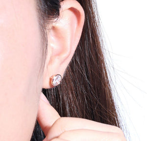 doveggs moissanite earring studs 14k rose gold 2ct 6.5mm moissanite earring stud bezel setting push back for women and men - DovEggs-Seattle