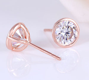 doveggs moissanite earring studs 14k rose gold 2ct 6.5mm moissanite earring stud bezel setting push back for women and men - DovEggs-Seattle