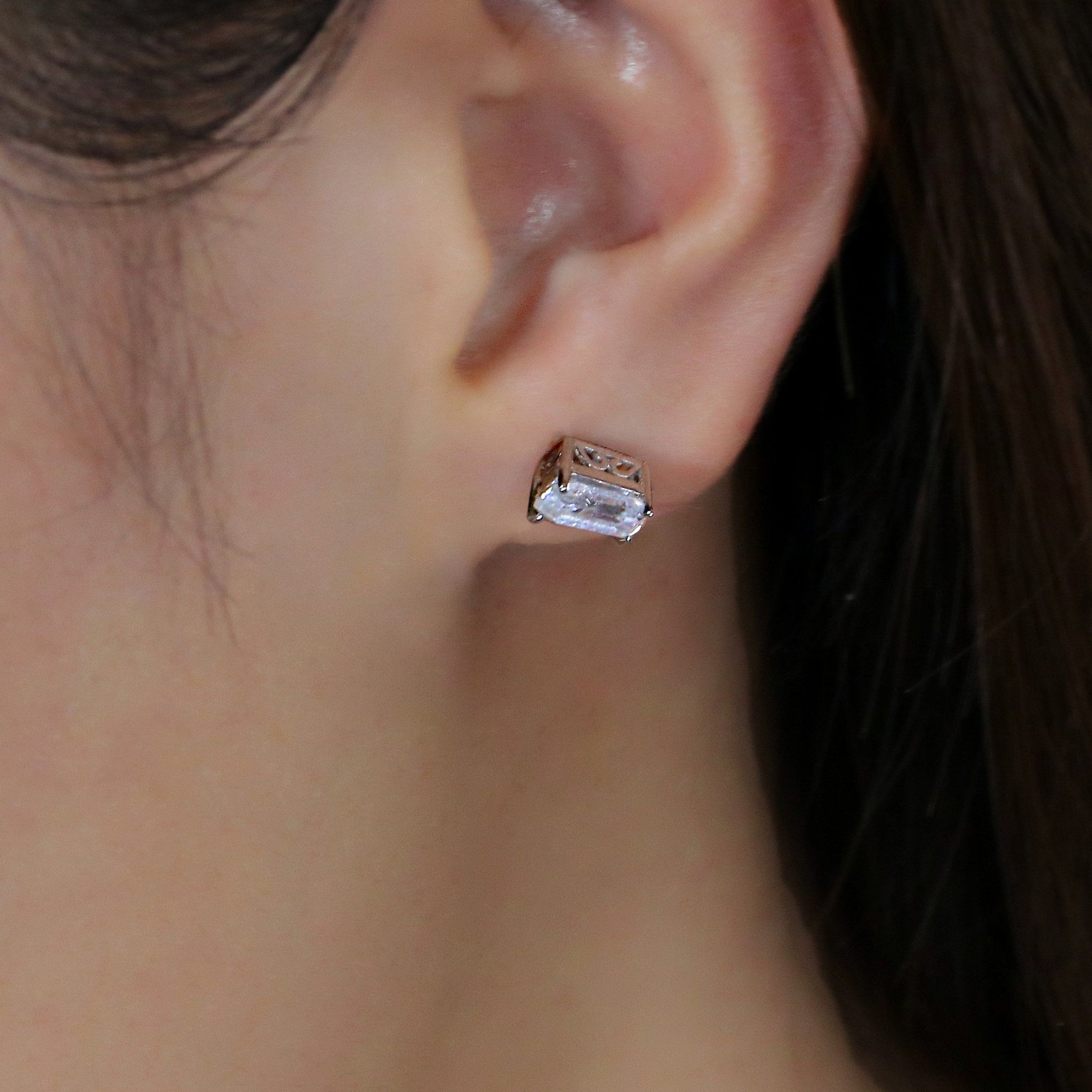 doveggs moissanite earring studs 14k white gold 1.2ct 4x6mm emerald moissanite earring studs push back for women - DovEggs-Seattle