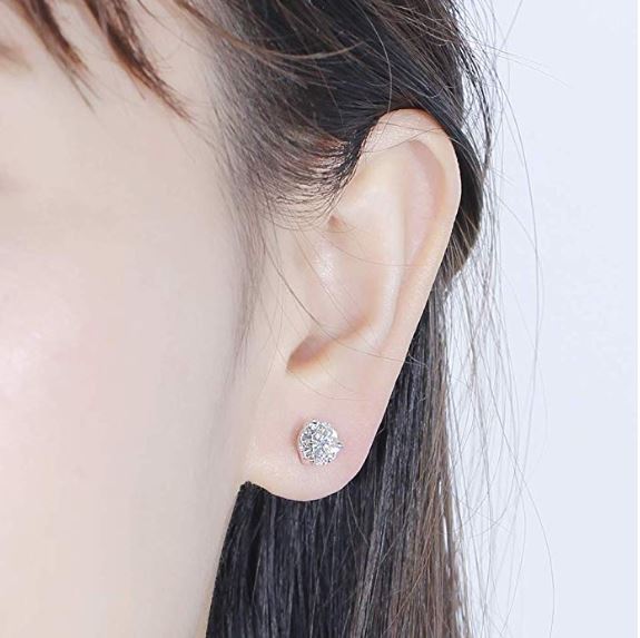 doveggs moissanite earring studs 14k white gold post 1.6 carat center 6mm g-h-i color round moissanite push back platinum plated silver - DovEggs-Seattle