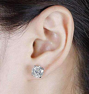 doveggs moissanite earrings 14k white gold 2 carat center 6.5mm g-h-i color round moissanite studs screw back for women - DovEggs-Seattle