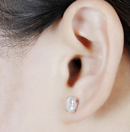 doveggs moissanite earrings 14k white gold 2 carats 5x7mm cushion moissanite earring studs push back for women - DovEggs-Seattle