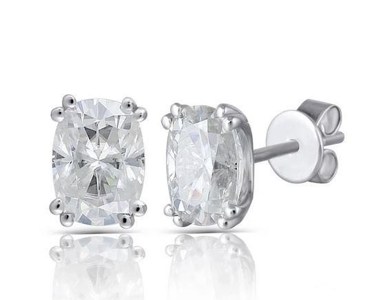 doveggs moissanite earrings 14k white gold 2 carats 5x7mm cushion moissanite earring studs push back for women - DovEggs-Seattle