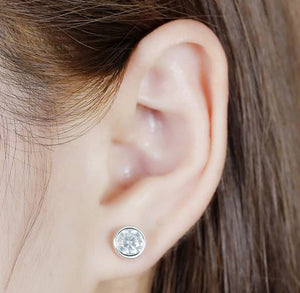 doveggs moissanite earrings 14k white gold 2 carats 6.5mm moissanite earrings stud bezel setting push back for women - DovEggs-Seattle