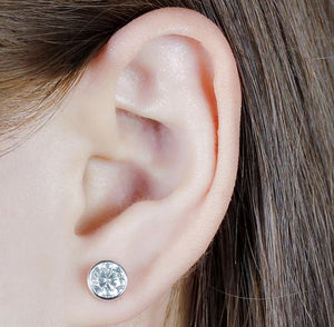doveggs moissanite earrings 14k white gold 2 carats 6.5mm moissanite earrings stud bezel setting push back for women - DovEggs-Seattle