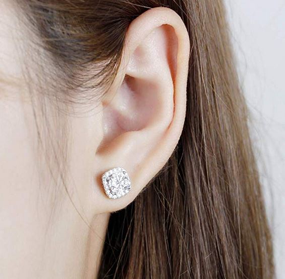 doveggs moissanite earrings 14k white gold 2ct center 6.5mm moissanite halo earring studs with accents push back for women - DovEggs-Seattle