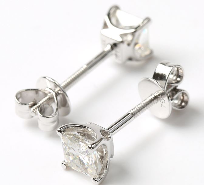 doveggs moissanite earrings stud 14k white gold 0.8ct 4mm princess cut moissanite earring studs screw back for women - DovEggs-Seattle