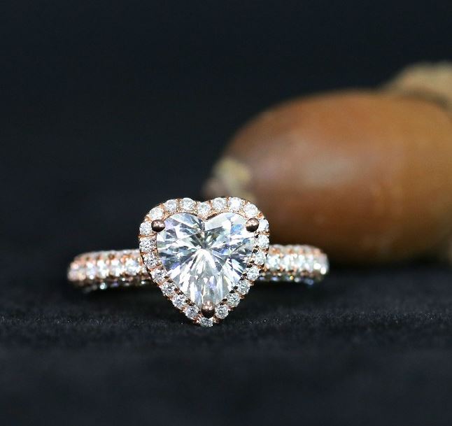 doveggs moissanite engagement ring 14k rose gold 2ct 8mm heart shape moissanite halo engagement ring with accents for women - DovEggs-Seattle