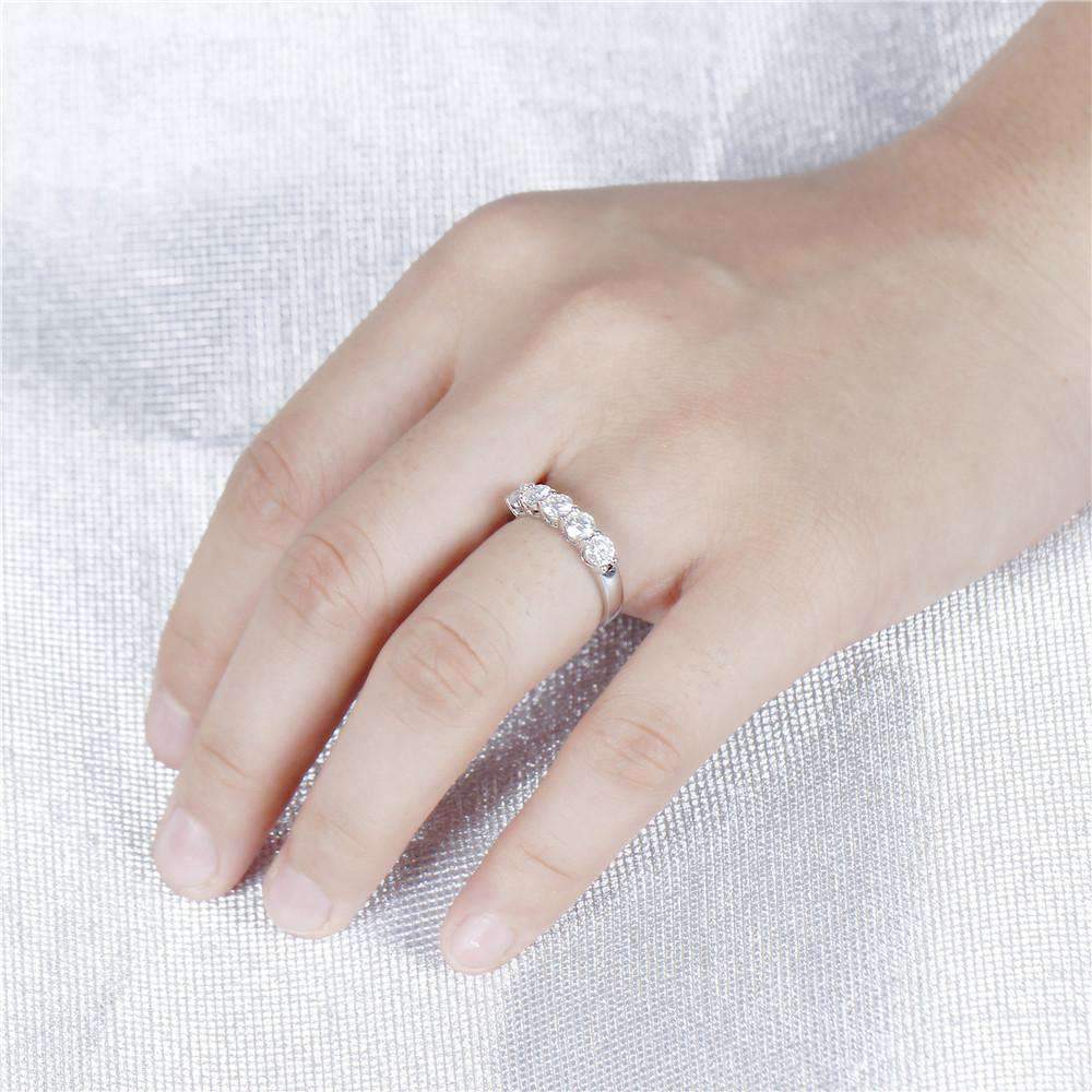 doveggs moissanite engagement ring 14k white gold 1.25 carat center 4mm g-h color round moissanite half eternity anniversary wedding band - DovEggs-Seattle
