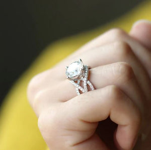doveggs moissanite engagement ring 14k white gold 3ct center 9mm moissanite engagement ring with accents for women - DovEggs-Seattle