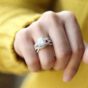 doveggs moissanite engagement ring 14k white gold 3ct center 9mm moissanite engagement ring with accents for women - DovEggs-Seattle