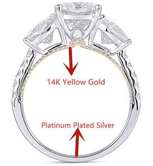 doveggs moissanite engagement ring 14k yellow gold inner half shank platinum plated silver outside shank 4 carat center 6mm-7.5mm-6mm cushion moissanite ring - DovEggs-Seattle