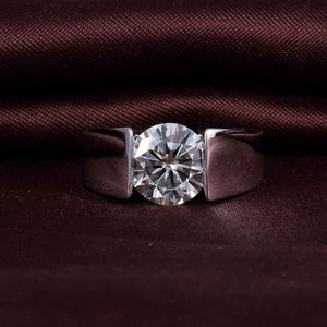 doveggs moissanite engagement ring patinum plated silver 3 carat center 9mm ghi color round moissanite ring for women men - DovEggs-Seattle