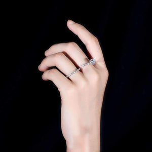 doveggs moissanite engagement ring platinum plated silver 1.5 carat center 7.5mm g-h-i color round moissanite ring bridal set for women - DovEggs-Seattle