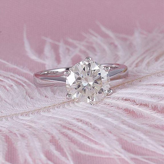 doveggs moissanite engagement ring platinum plated silver 1.5 carat center 7.5mm g-h-i color round moissanite solitare ring - DovEggs-Seattle