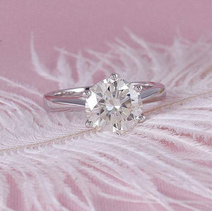 doveggs moissanite engagement ring platinum plated silver 1.5 carat center 7.5mm g-h-i color round moissanite solitare ring - DovEggs-Seattle