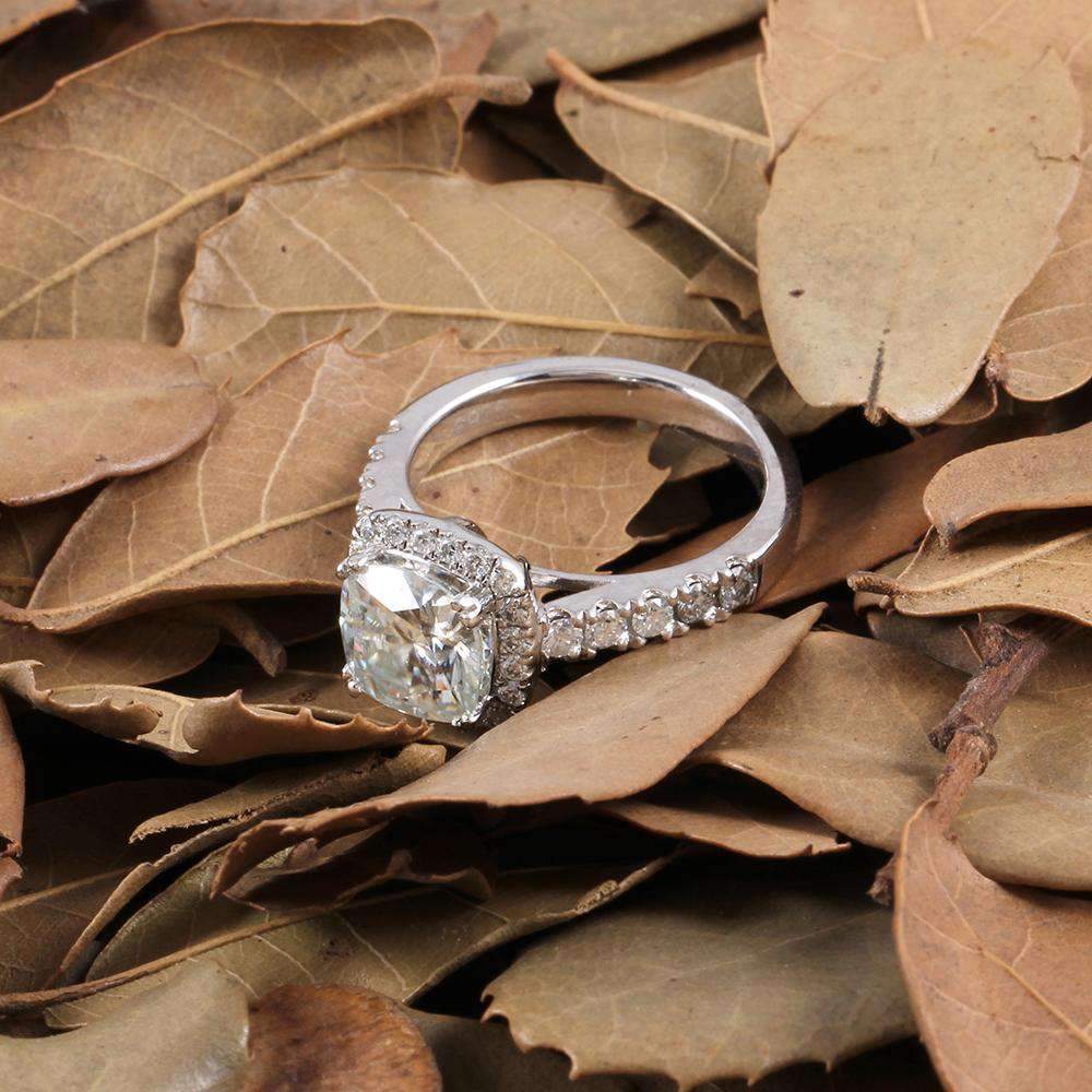 doveggs moissanite engagement ring platinum plated silver 2 carat center 7.5*7.5mm ghi color cushion moissanite ring for women - DovEggs-Seattle