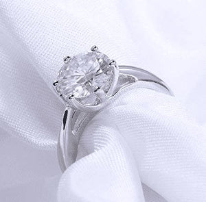 doveggs moissanite engagement ring platinum plated silver 2 carat center 8mm g-h-i color round moissanite ring for women girls - DovEggs-Seattle