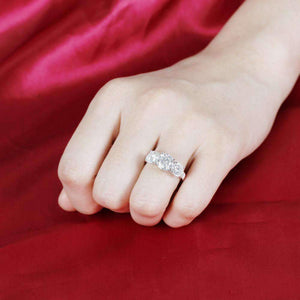 doveggs moissanite engagement rings 14k white gold 3.5 carat center 6.5mm-7.5mm-6.5mm three stone round moissanite ring for women - DovEggs-Seattle